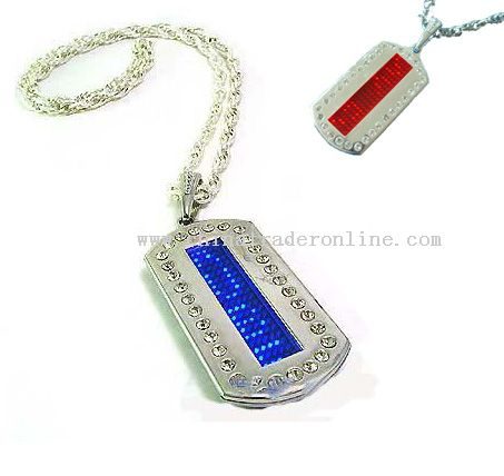 Heart Style RED LED Dog Tag Chain With Rhin