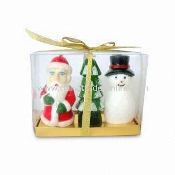 Christmas Tree Candle with Santa Claus and Snowman Design