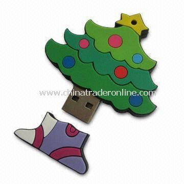 Christmas Tree-shaped PVC USB Flash Drive with 64MB to 4GB Memory Capacity