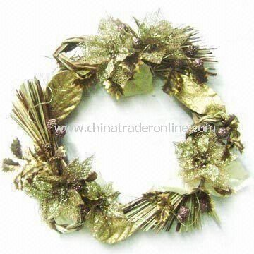 Natural Christmas Wreath, Made of Styrofoam, Natural Leaves, and Cogon, Measures 21 x 21 x 6 Inches