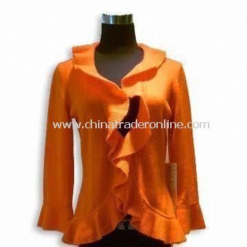 Womens Cashmere Sweater, Long-sleeve with Ruffle Details