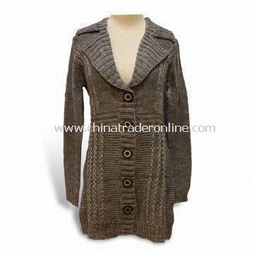 Womens Cardigan with Long Sleeve, Made of 70% Acrylic and 30% Wool