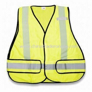 Reflective Safety Vest with Black Binding, Made of Woven Fabric, Also Available in Yellow