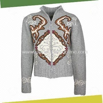 Mens Cardigan Sweater, Made of 80% Lambswool and 20% Acrylic with Gauge of 9gg