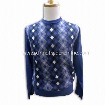 Mens O-neck Pullover, Made of 49% Cotton, 21% Polyamide, 19% Viscose and 11% Lambswool