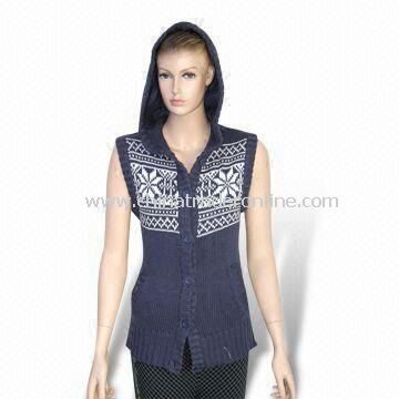 Womens Knitted Cardigan Sweater, Made of 50% Acrylic and 50% Cotton Materials