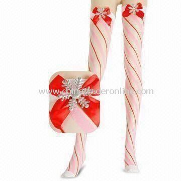 Chic Knee-high Stockings, Made of Polyester and Nylon, Comes in Christmas Design